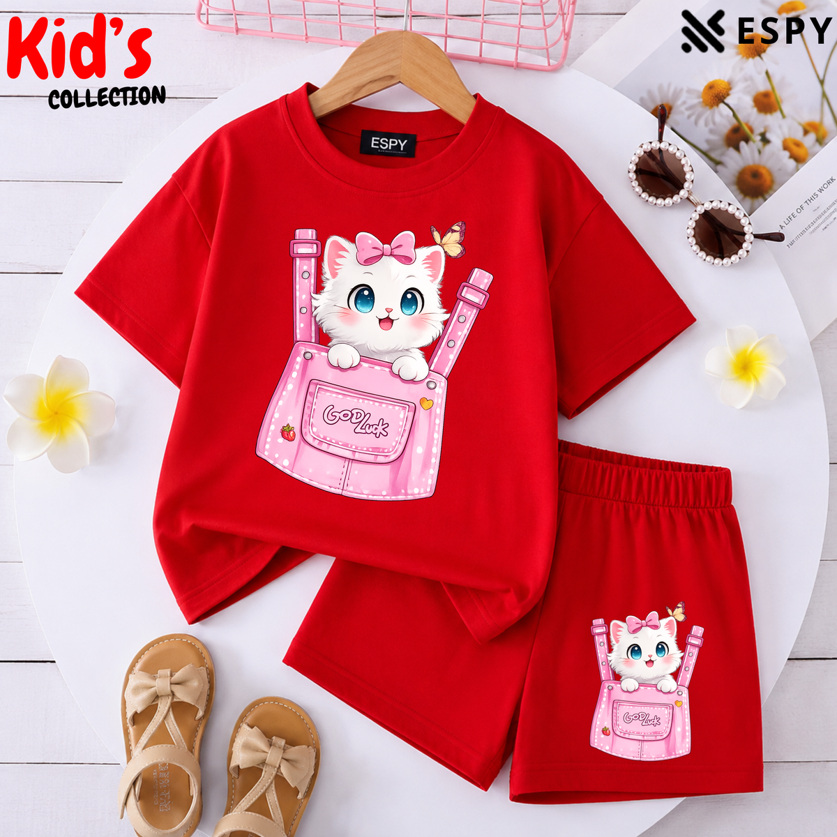 Kids Matching Drop Shoulder T-Shirt and Shorts Set
