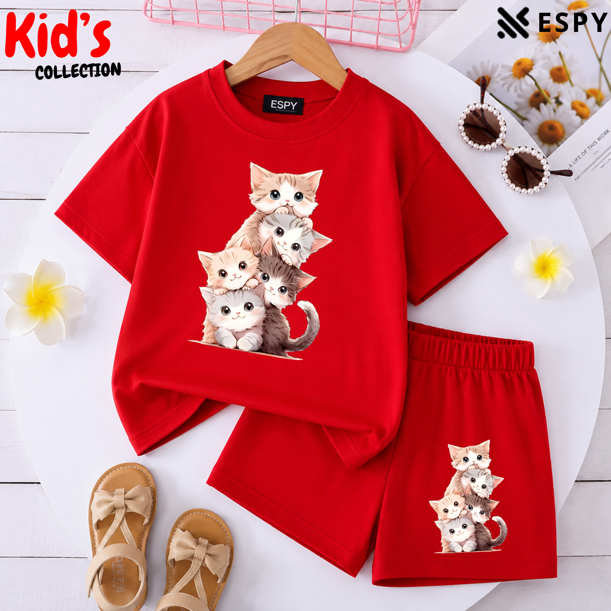 Kids Matching Drop Shoulder T-Shirt and Shorts Set