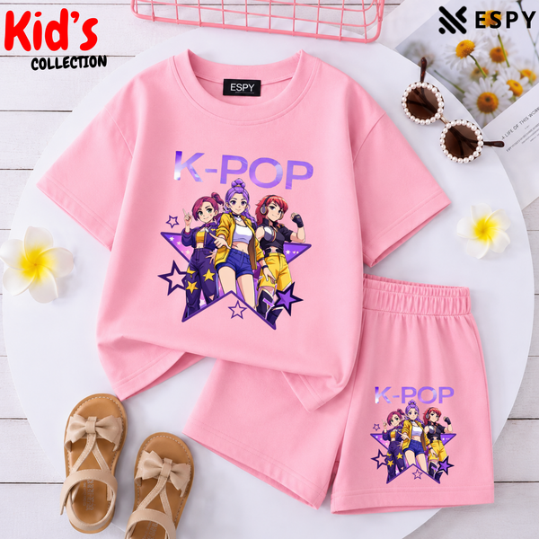 Kids Matching Drop Shoulder T-Shirt and Shorts Set