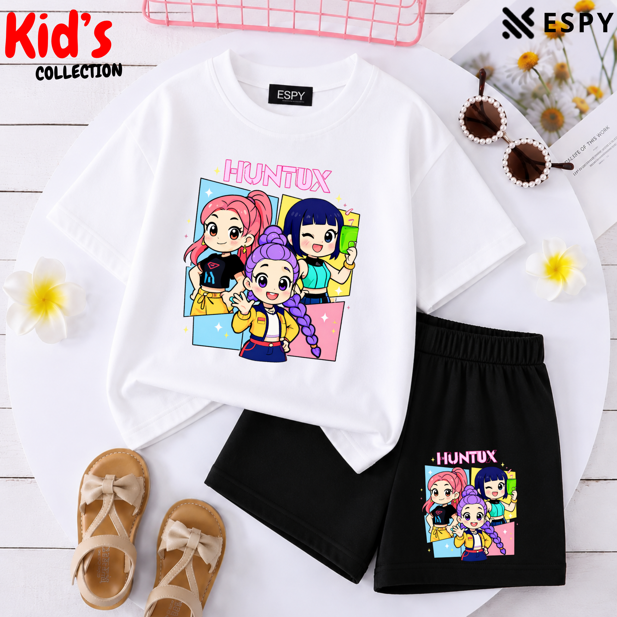 Kids Matching Drop Shoulder T-Shirt and Shorts Set