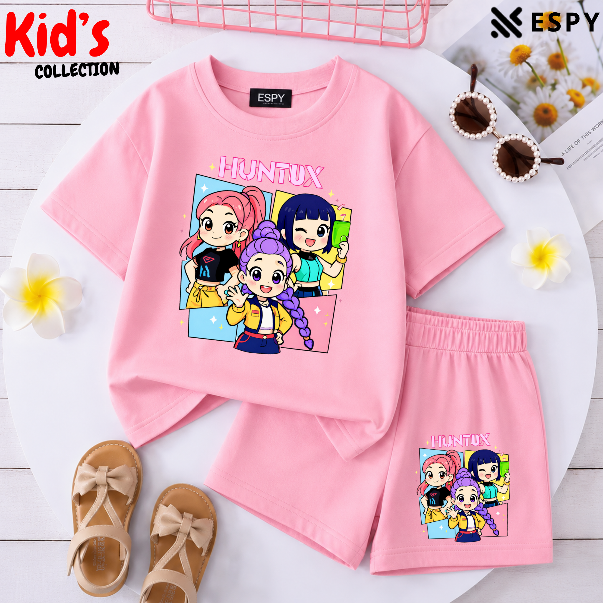 Kids Matching Drop Shoulder T-Shirt and Shorts Set