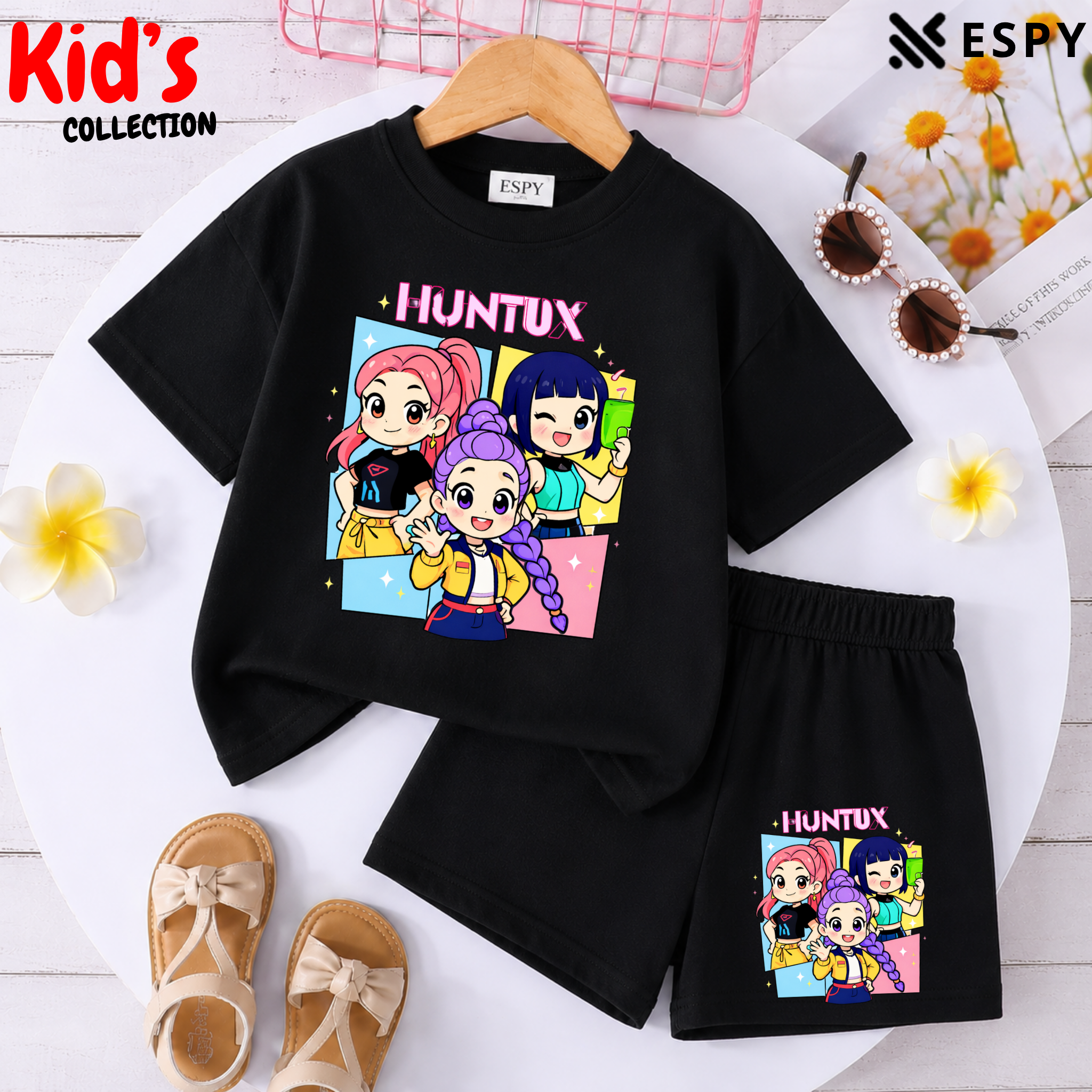 Kids Matching Drop Shoulder T-Shirt and Shorts Set