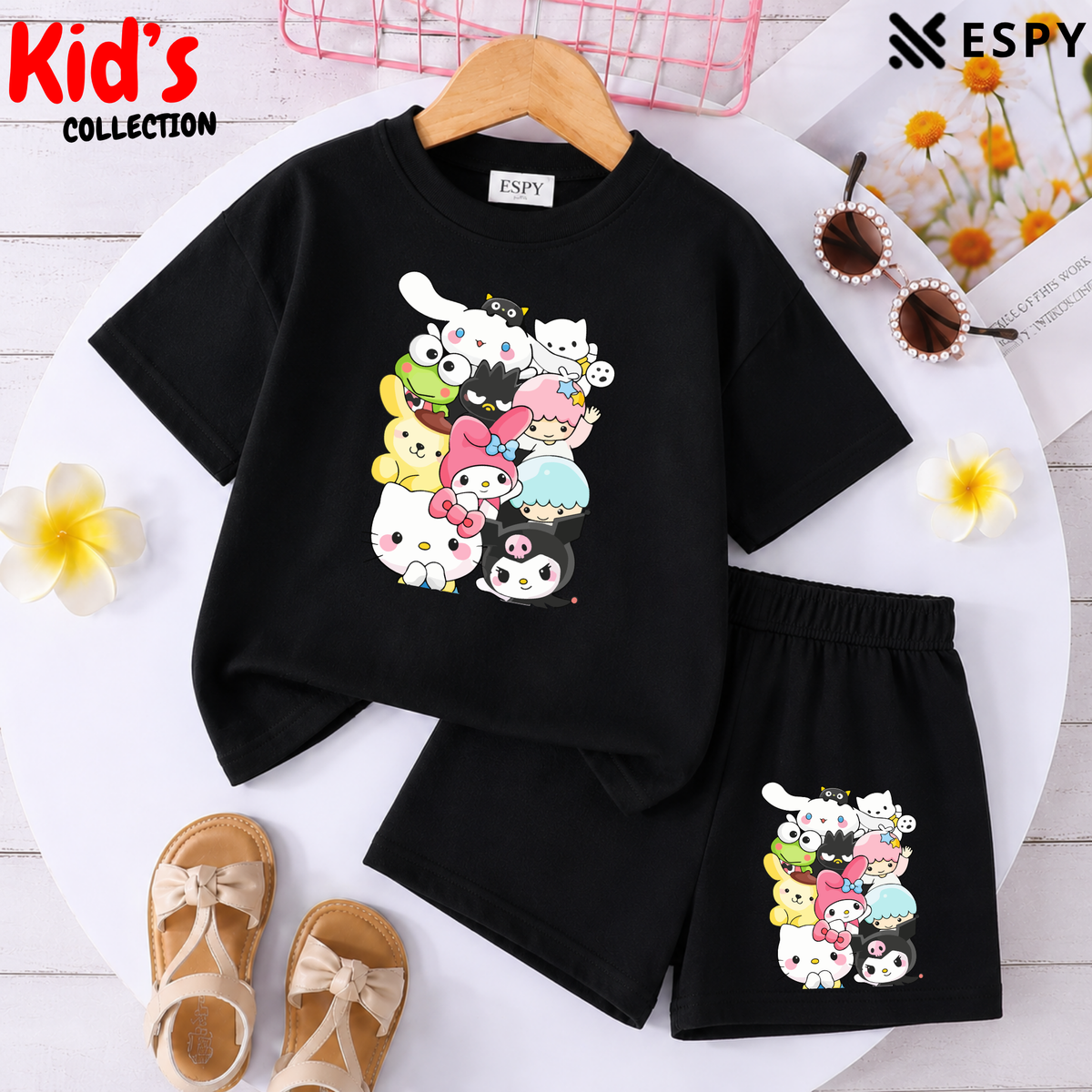 Kids Matching Drop Shoulder T-Shirt and Shorts Set