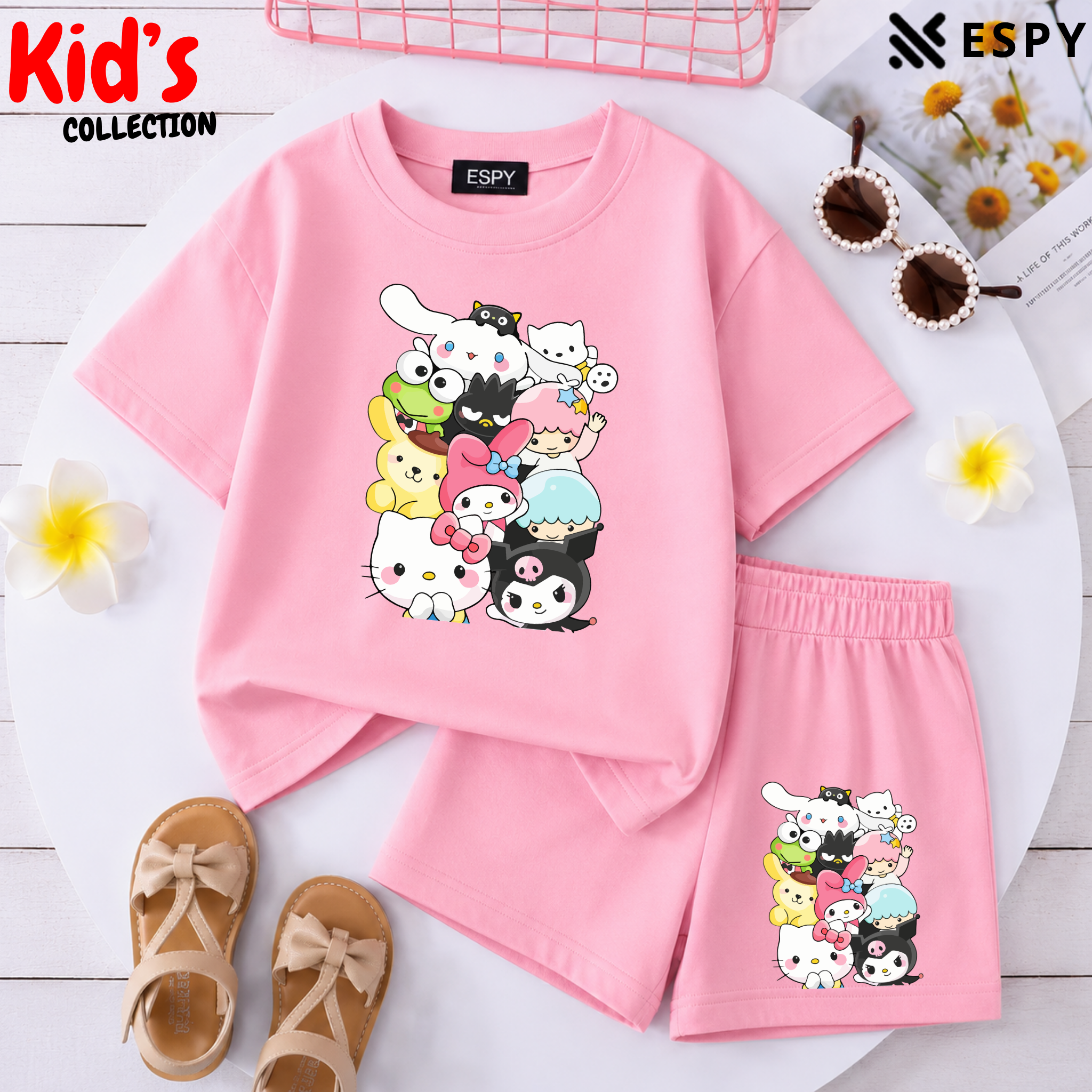 Kids Matching Drop Shoulder T-Shirt and Shorts Set