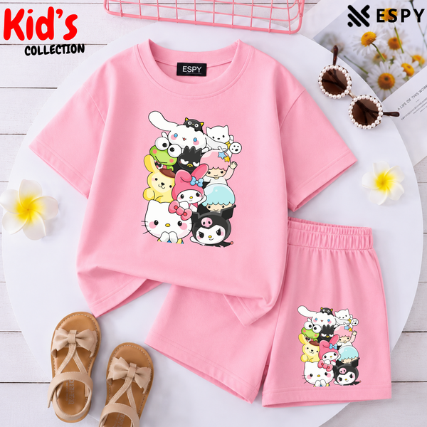 Kids Matching Drop Shoulder T-Shirt and Shorts Set