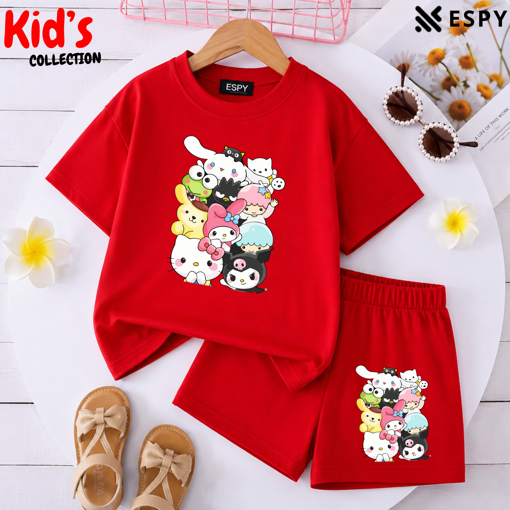 Kids Matching Drop Shoulder T-Shirt and Shorts Set