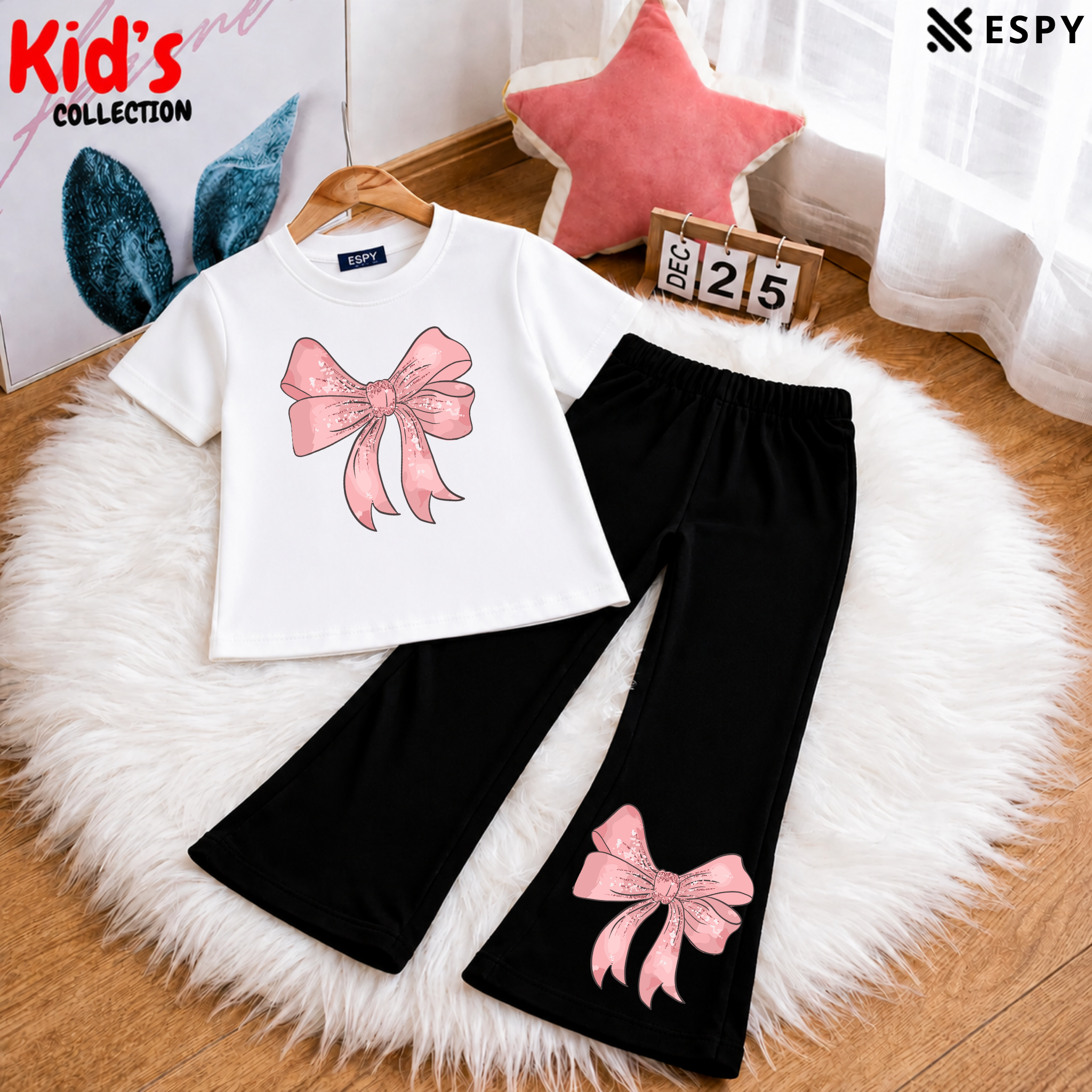 Trendy Kids 2-Piece Outfit Set – Top & Black Flared Pants