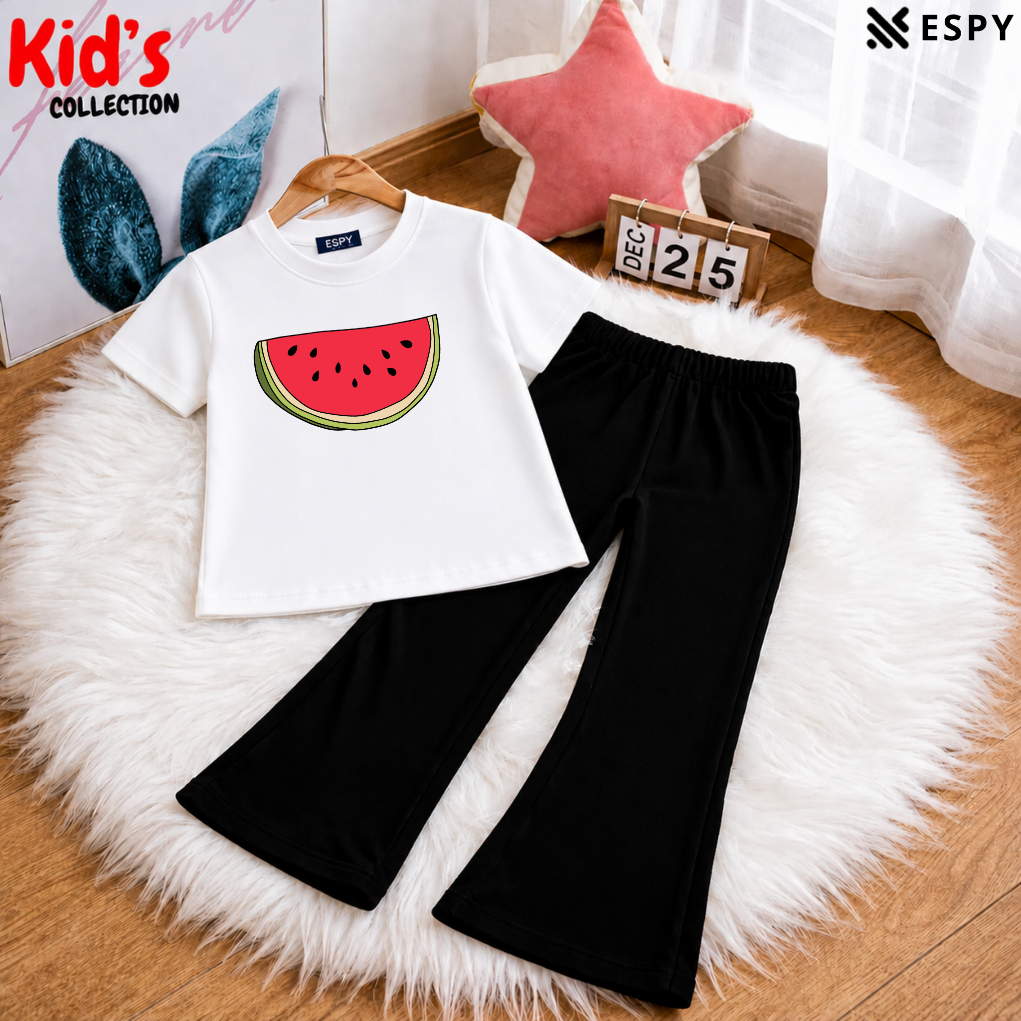 Trendy Kids 2-Piece Outfit Set – Top & Black Flared Pants