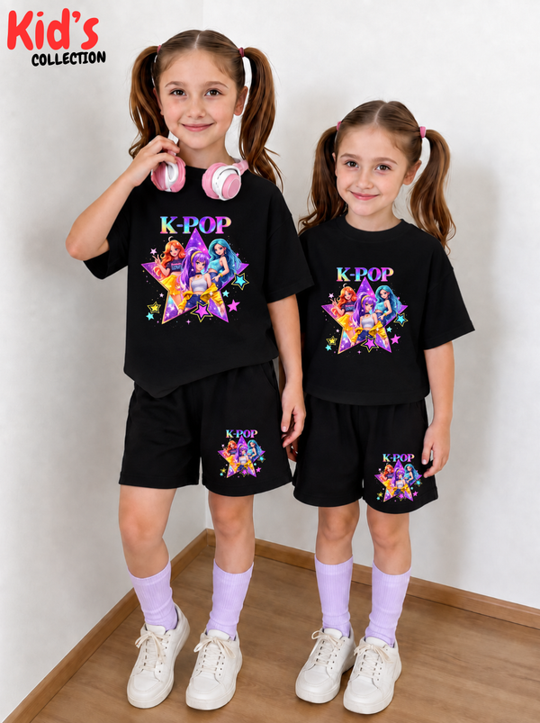 Kids Matching Drop Shoulder T-Shirt and Shorts Set