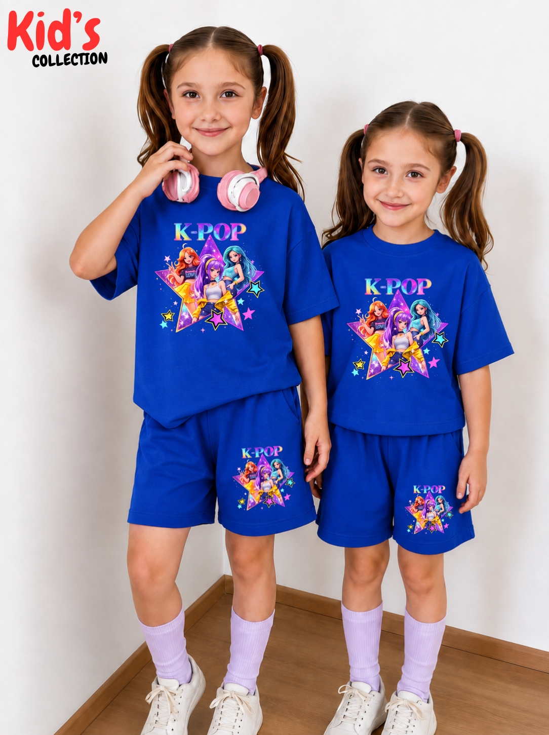 Kids Matching Drop Shoulder T-Shirt and Shorts Set