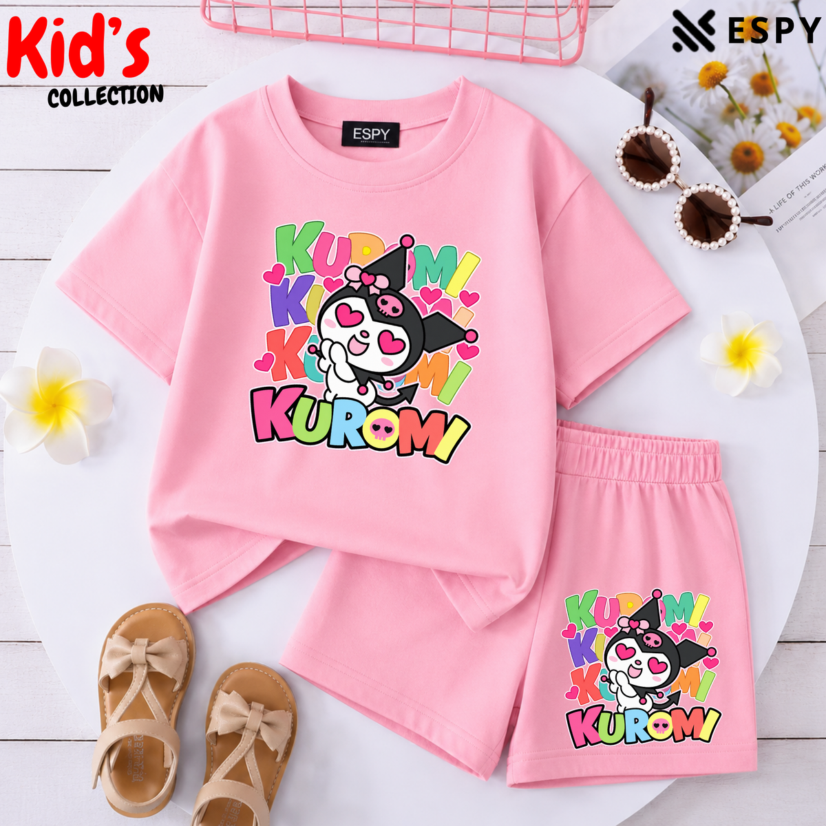 Kids Matching Drop Shoulder T-Shirt and Shorts Set