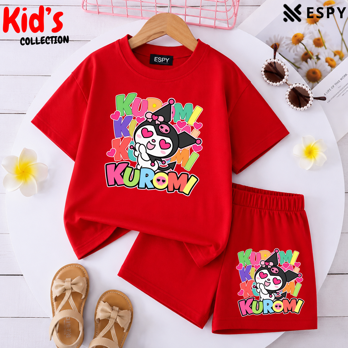 Kids Matching Drop Shoulder T-Shirt and Shorts Set