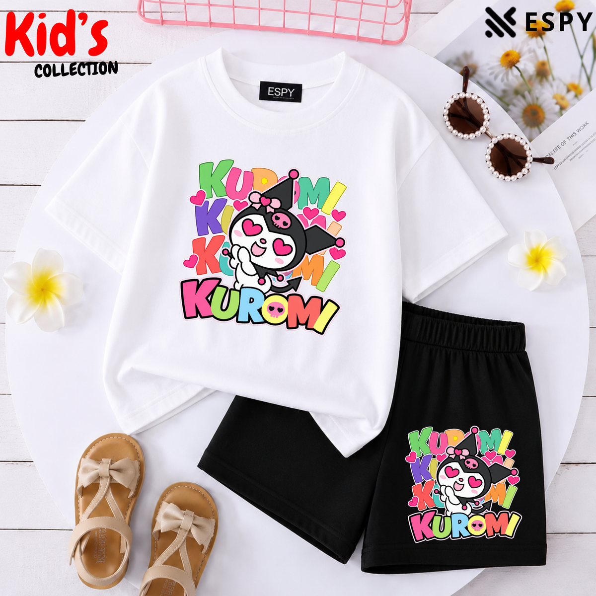 Kids Matching Drop Shoulder T-Shirt and Shorts Set