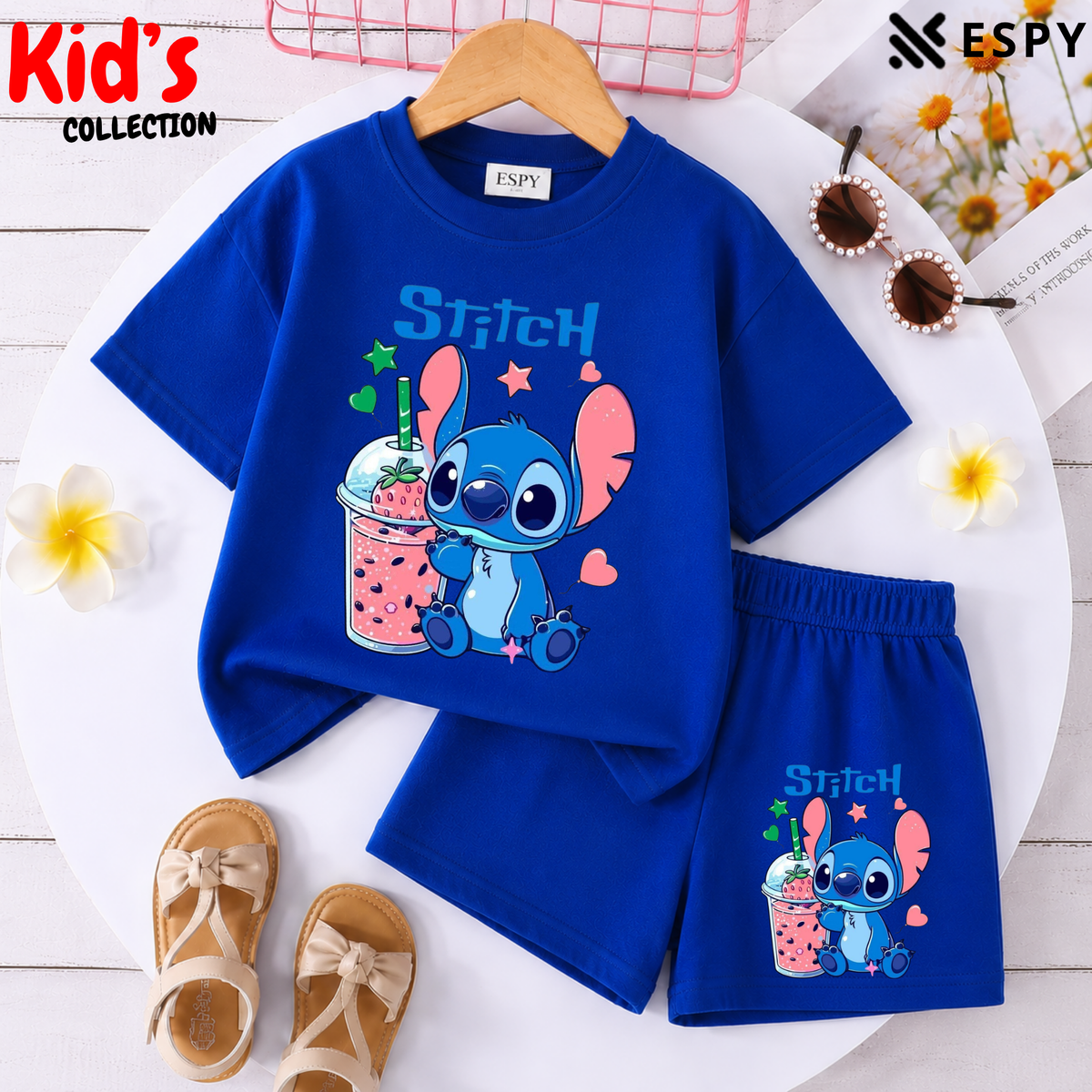 Kids Matching Drop Shoulder T-Shirt and Shorts Set