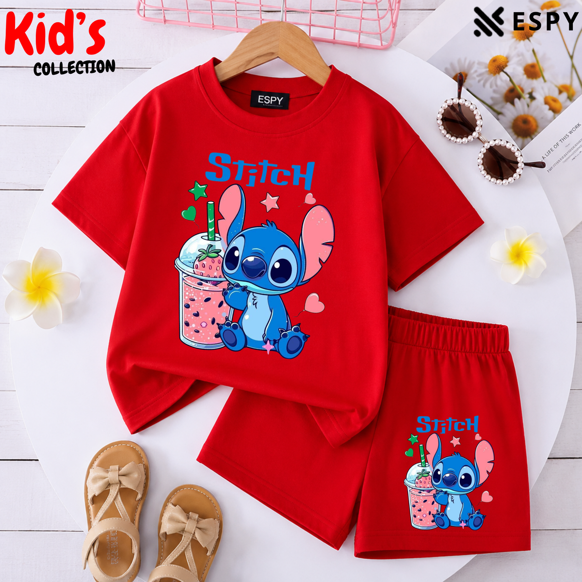 Kids Matching Drop Shoulder T-Shirt and Shorts Set