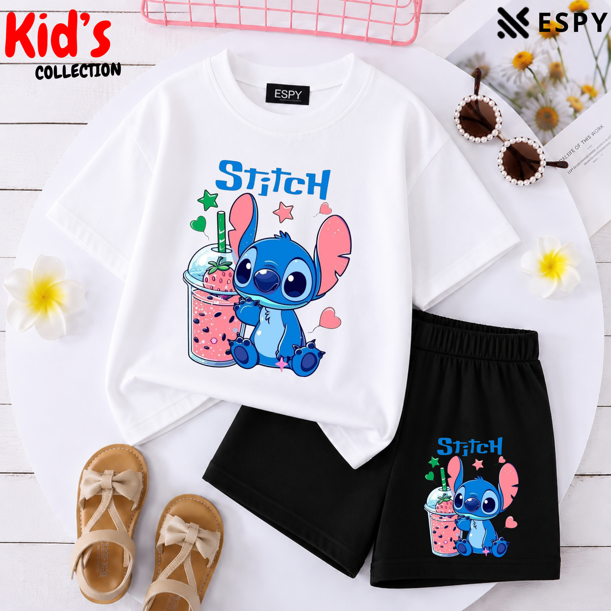 Kids Matching Drop Shoulder T-Shirt and Shorts Set