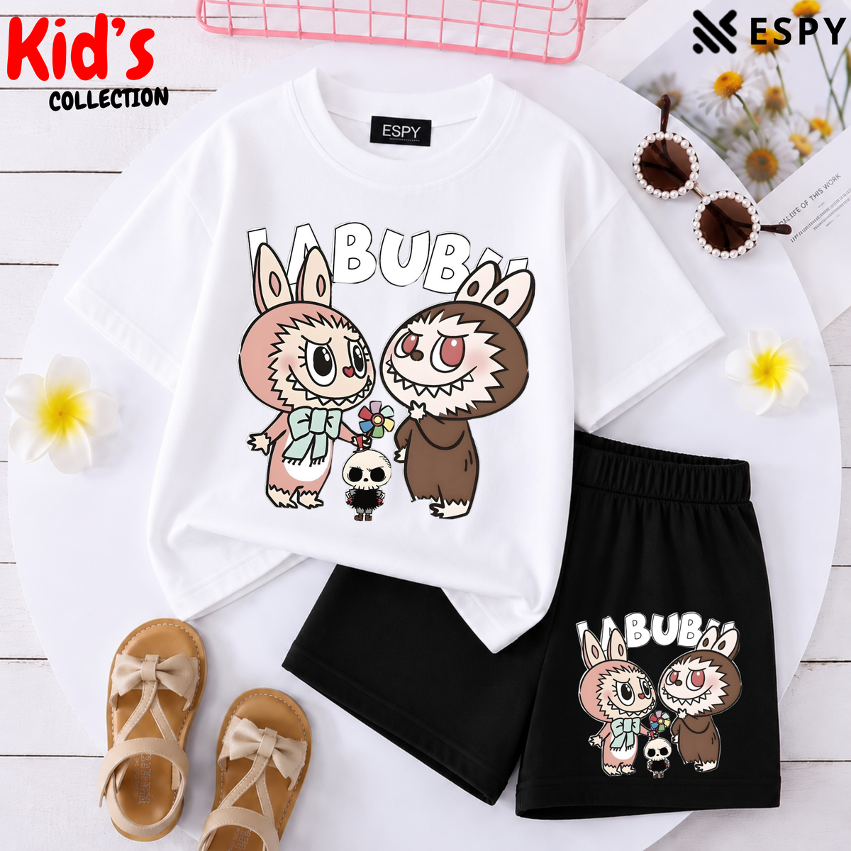 Kids Matching Drop Shoulder T-Shirt and Shorts Set
