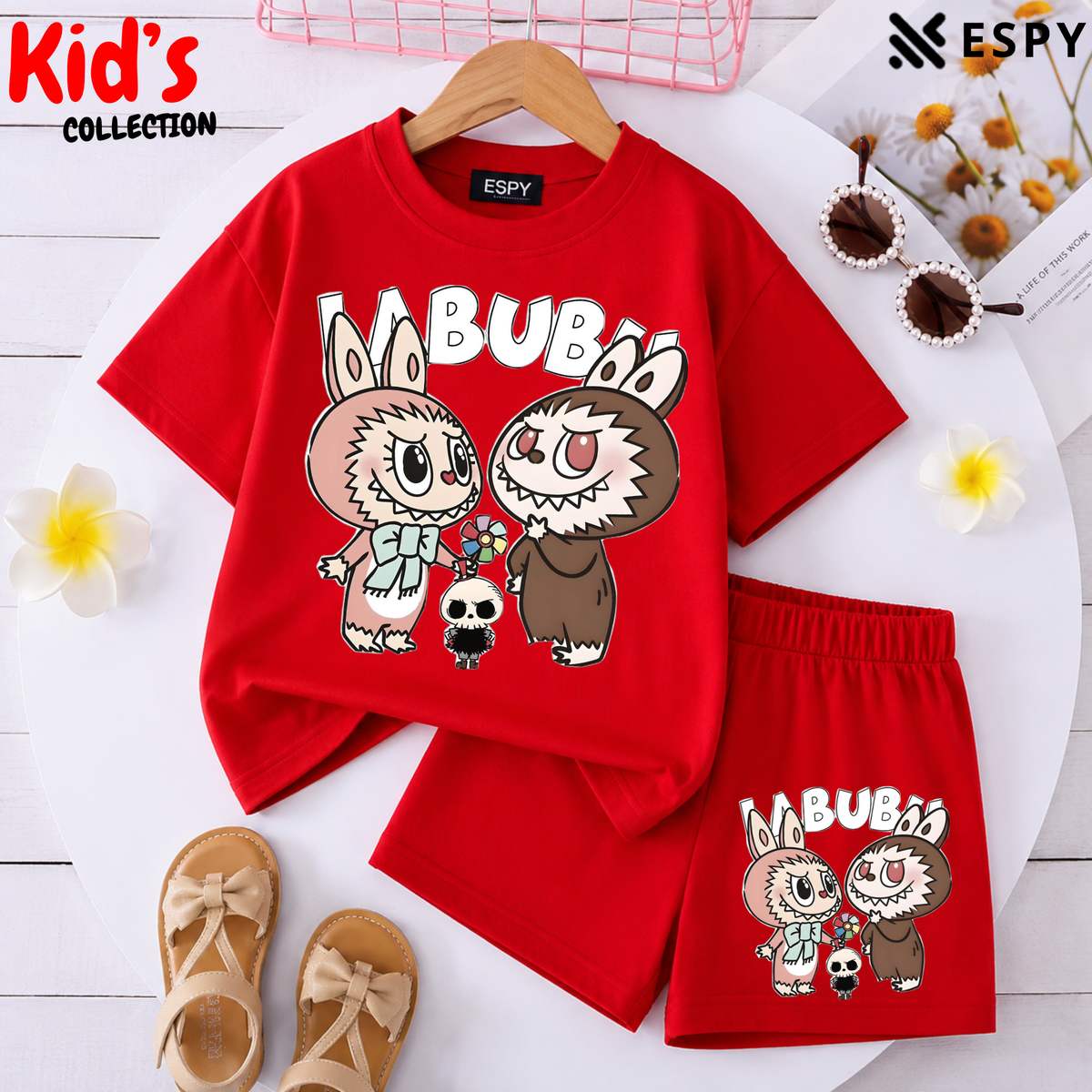Kids Matching Drop Shoulder T-Shirt and Shorts Set