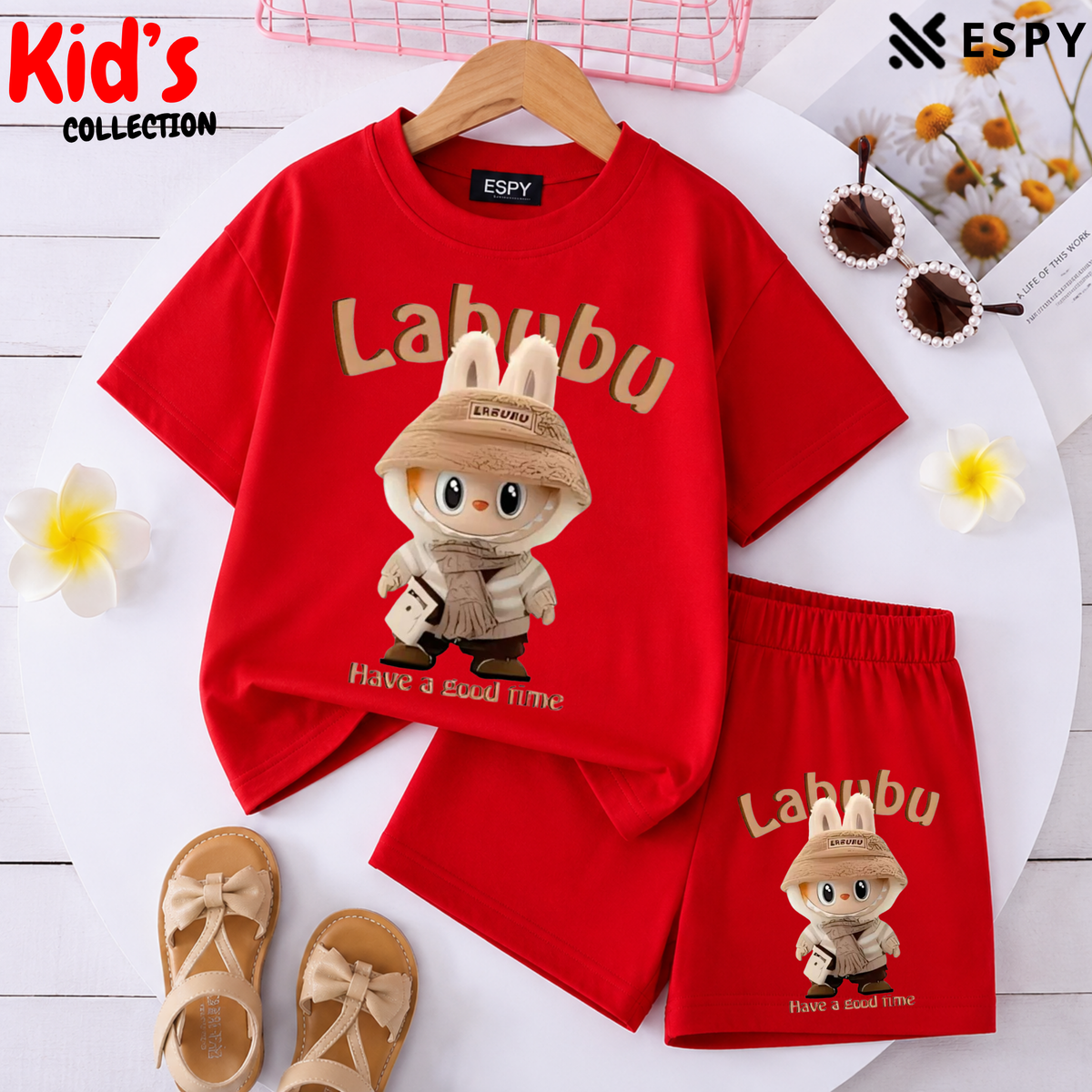 Kids Matching Drop Shoulder T-Shirt and Shorts Set