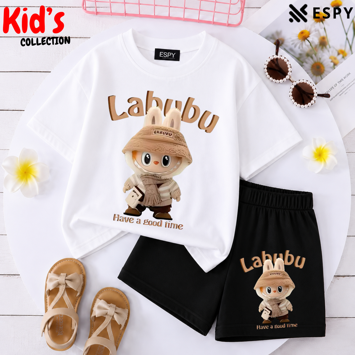 Kids Matching Drop Shoulder T-Shirt and Shorts Set