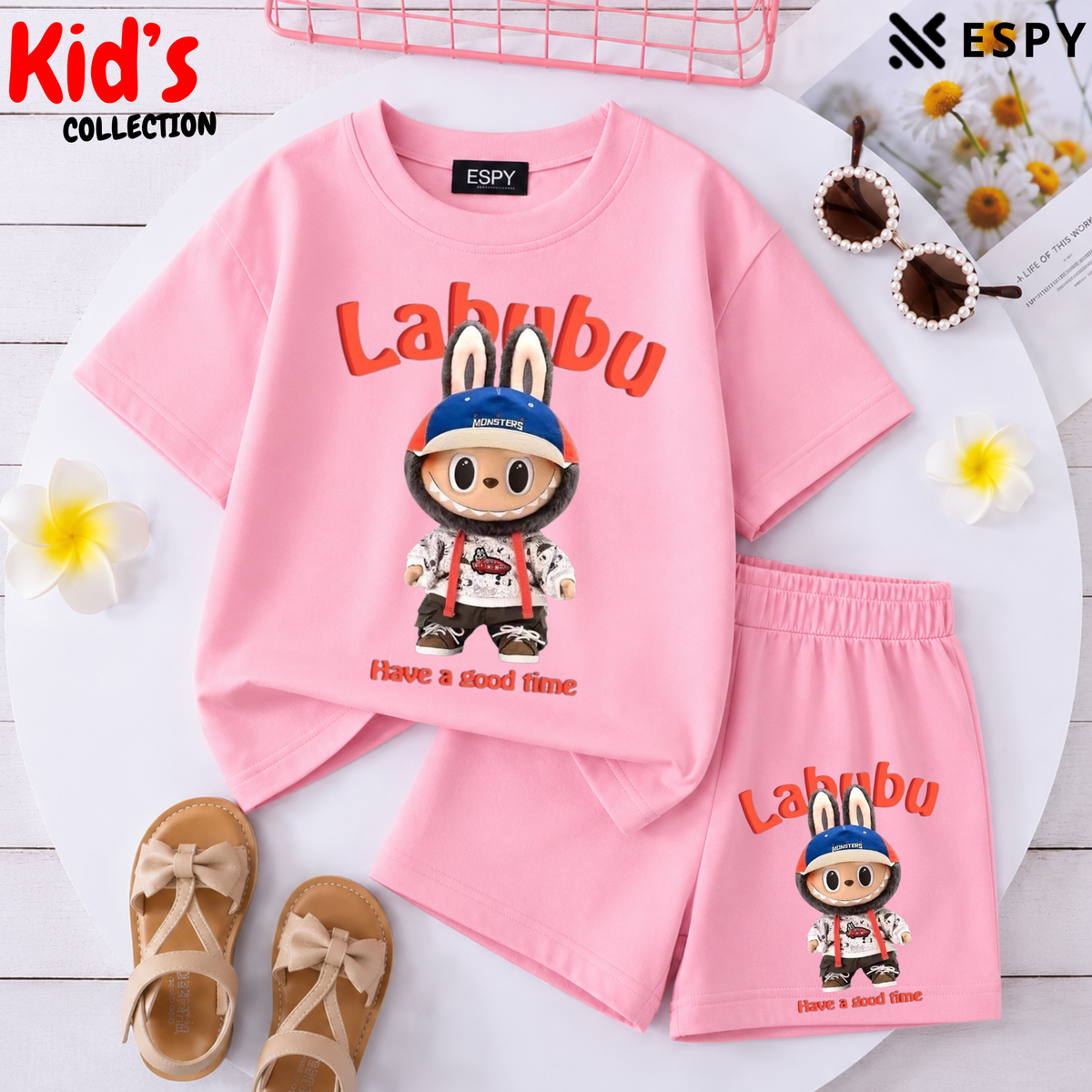 Kids Matching Drop Shoulder T-Shirt and Shorts Set