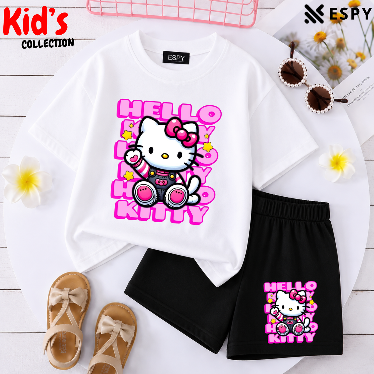 Kids Matching Drop Shoulder T-Shirt and Shorts Set