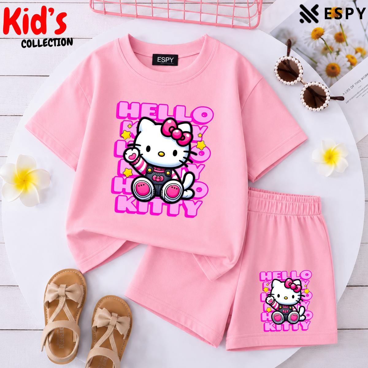 Kids Matching Drop Shoulder T-Shirt and Shorts Set