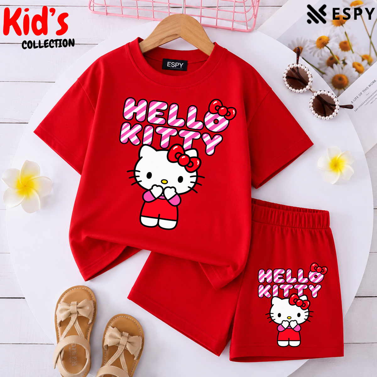 Kids Matching Drop Shoulder T-Shirt and Shorts Set