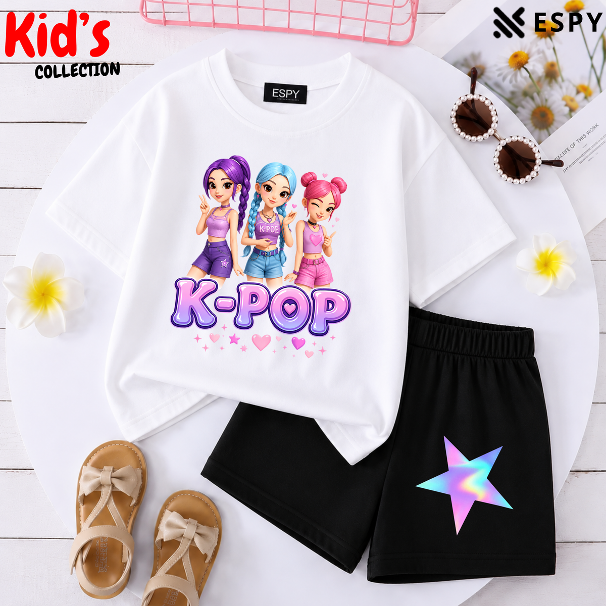 Kids Matching Drop Shoulder T-Shirt and Shorts Set