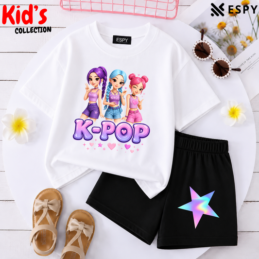 Kids Matching Drop Shoulder T-Shirt and Shorts Set