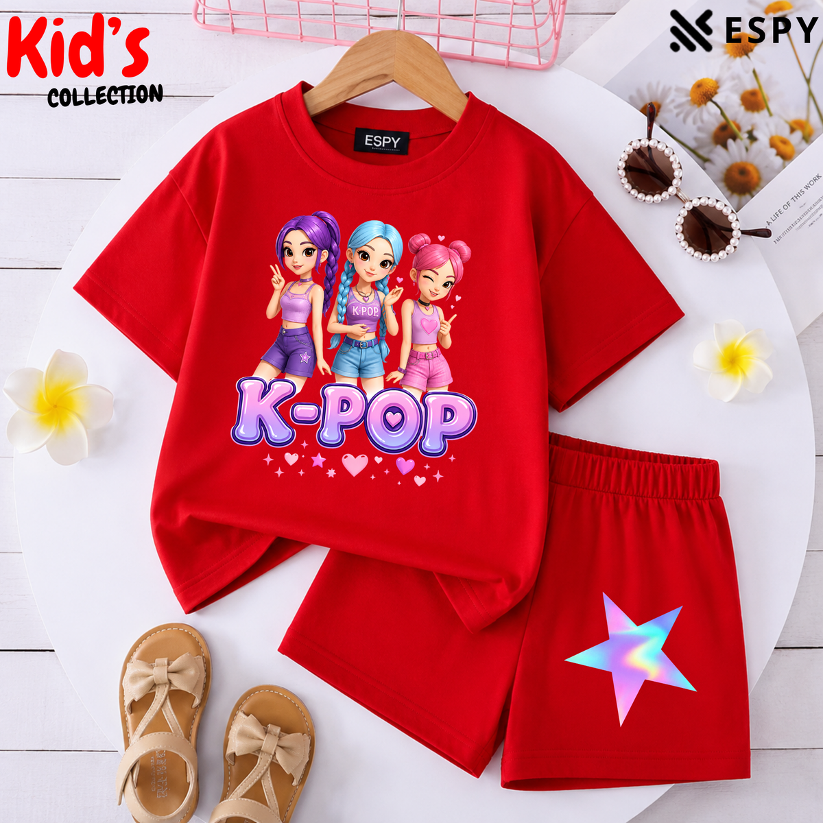 Kids Matching Drop Shoulder T-Shirt and Shorts Set