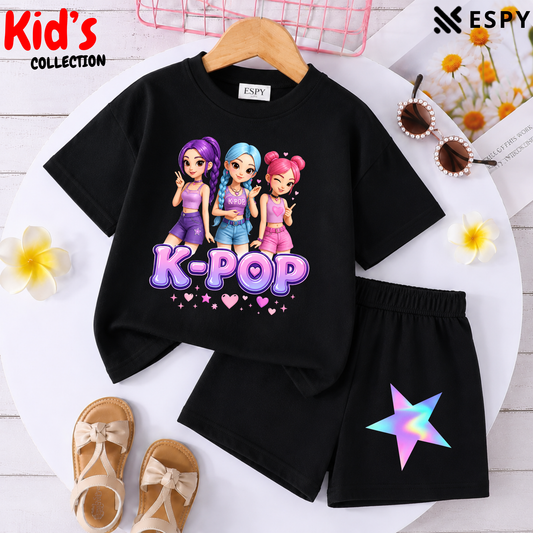 Kids Matching Drop Shoulder T-Shirt and Shorts Set