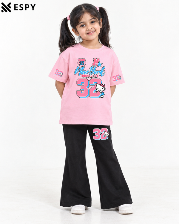 Trendy Girls 2-Piece Co-Ord Set with Black Flared Pants