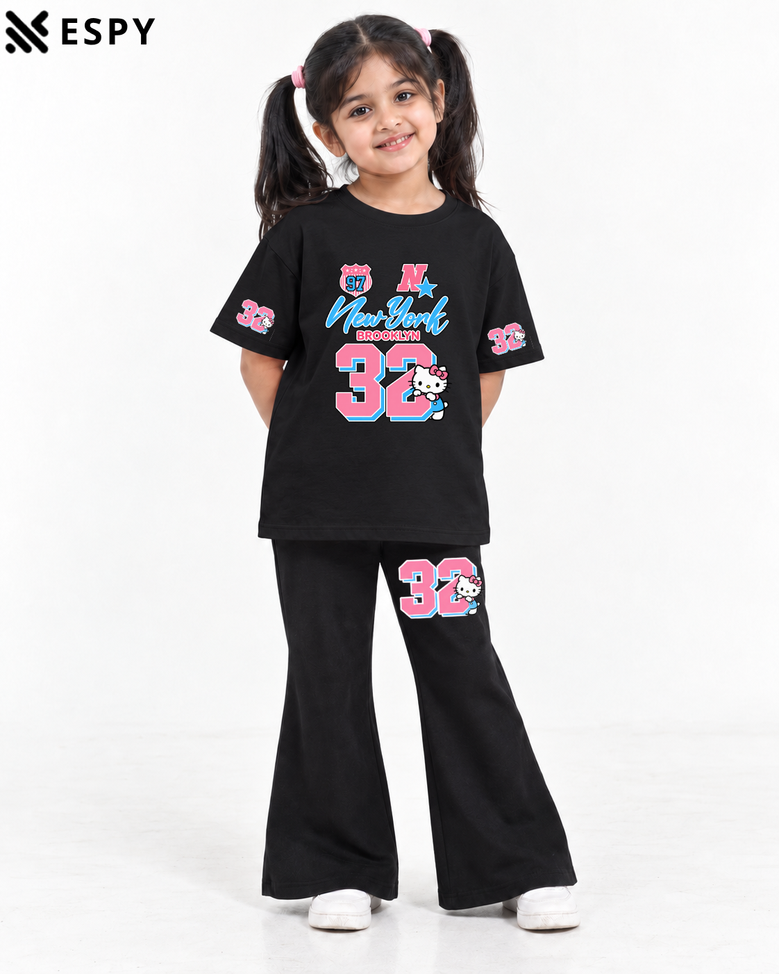 Trendy Girls 2-Piece Co-Ord Set with Black Flared Pants