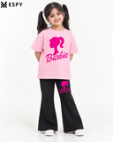 Trendy Barbie Girls 2-Piece Co-Ord Set with Black Flared Pants