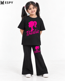Trendy Barbie Girls 2-Piece Co-Ord Set with Black Flared Pants