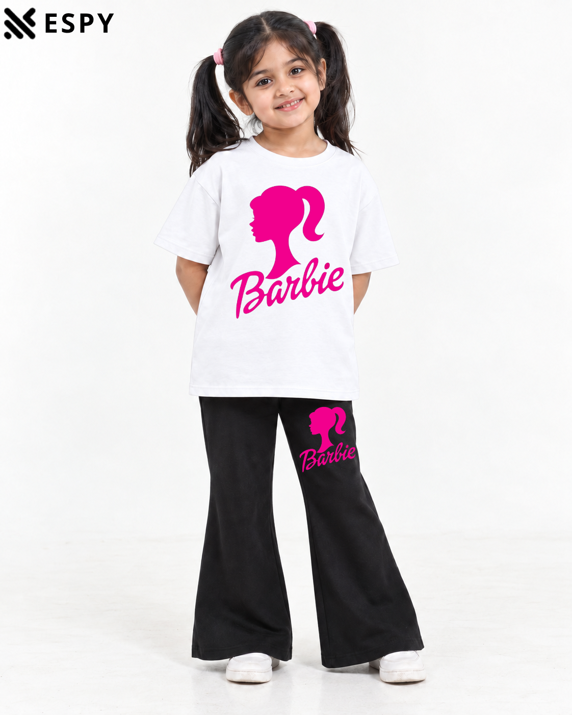 Trendy Barbie Girls 2-Piece Co-Ord Set with Black Flared Pants