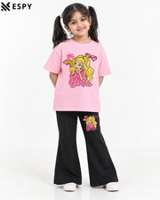 Trendy Barbie Girls 2-Piece Co-Ord Set with Black Flared Pants