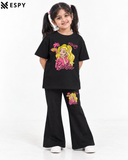 Trendy Barbie Girls 2-Piece Co-Ord Set with Black Flared Pants