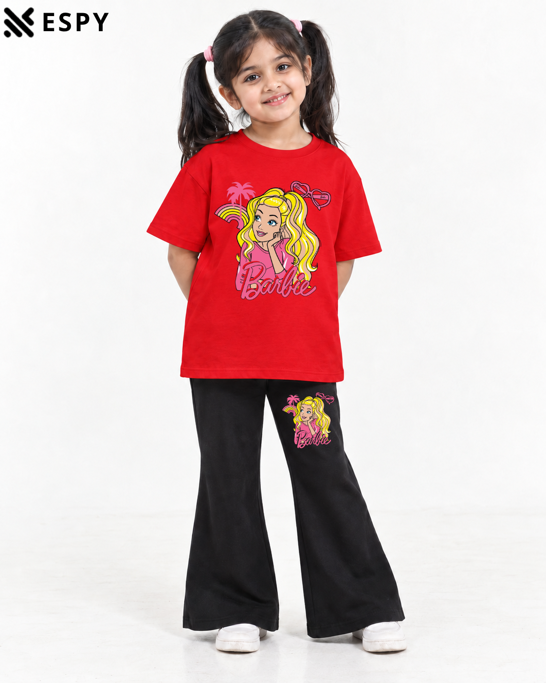 Trendy Barbie Girls 2-Piece Co-Ord Set with Black Flared Pants