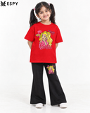 Trendy Barbie Girls 2-Piece Co-Ord Set with Black Flared Pants