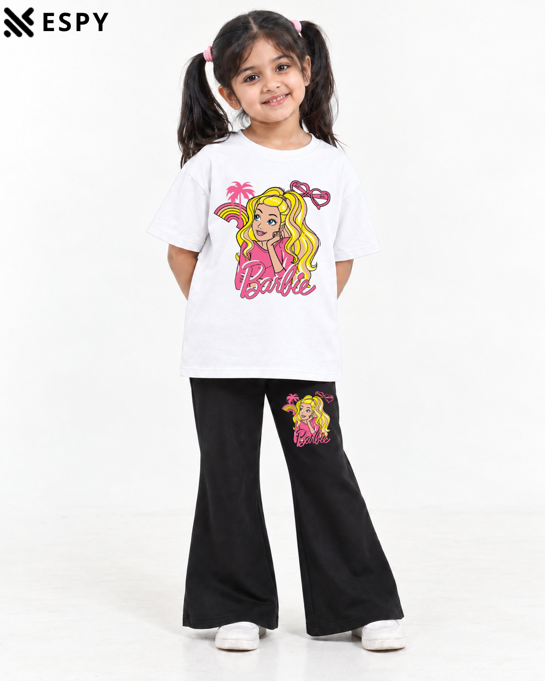 Trendy Barbie Girls 2-Piece Co-Ord Set with Black Flared Pants