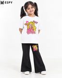 Trendy Barbie Girls 2-Piece Co-Ord Set with Black Flared Pants