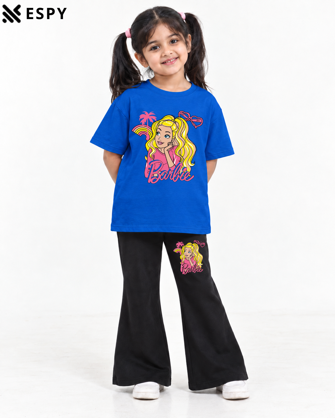 Trendy Barbie Girls 2-Piece Co-Ord Set with Black Flared Pants