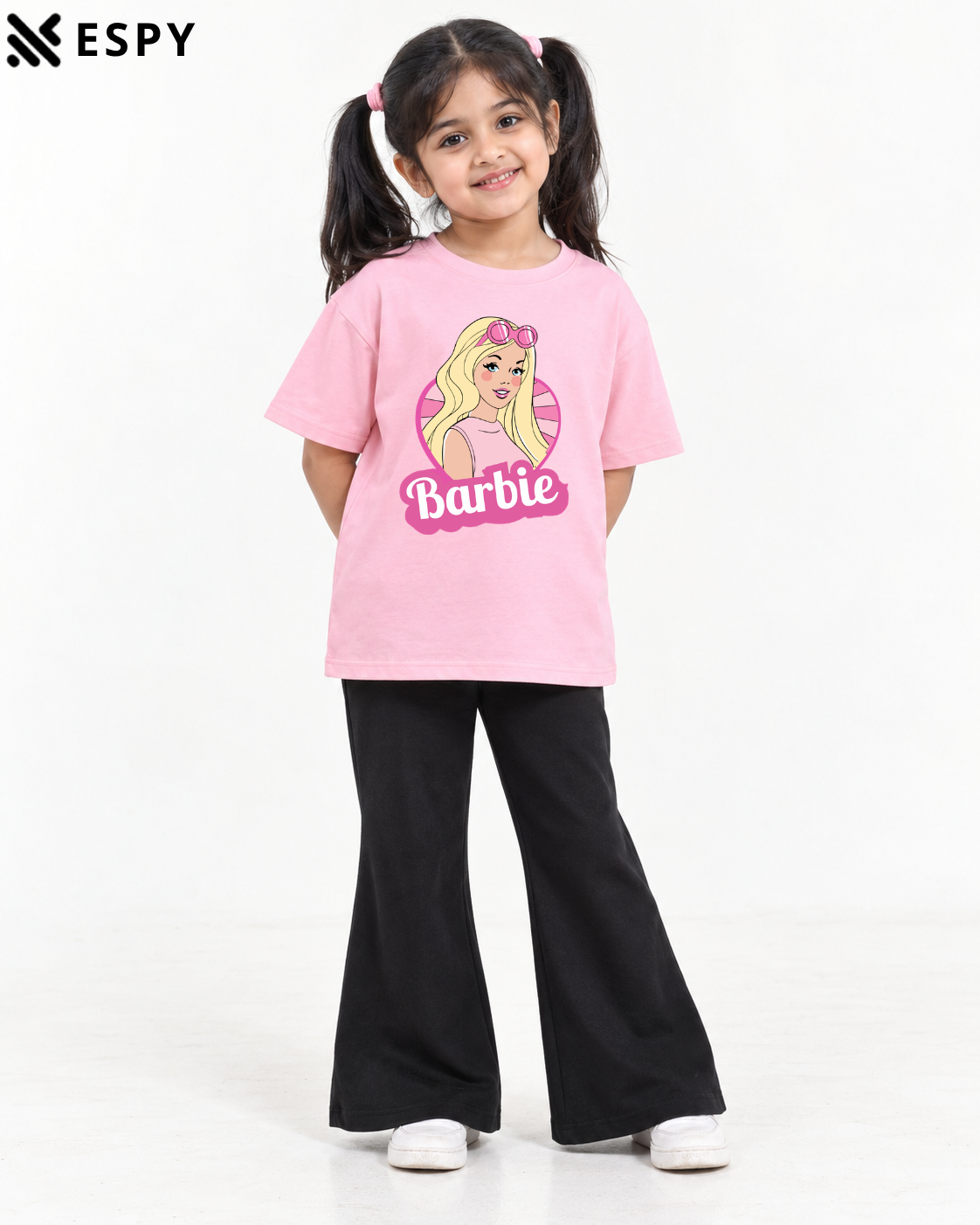 Trendy Barbie Girls 2-Piece Co-Ord Set with Black Flared Pants