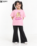 Trendy Barbie Girls 2-Piece Co-Ord Set with Black Flared Pants