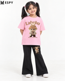 Trendy Labubu Girls 2-Piece Co-Ord Set with Black Flared Pants