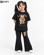 Trendy Labubu Girls 2-Piece Co-Ord Set with Black Flared Pants