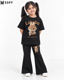 Trendy Labubu Girls 2-Piece Co-Ord Set with Black Flared Pants