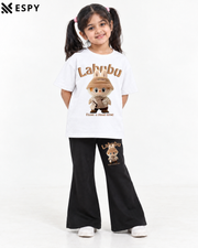 Trendy Labubu Girls 2-Piece Co-Ord Set with Black Flared Pants